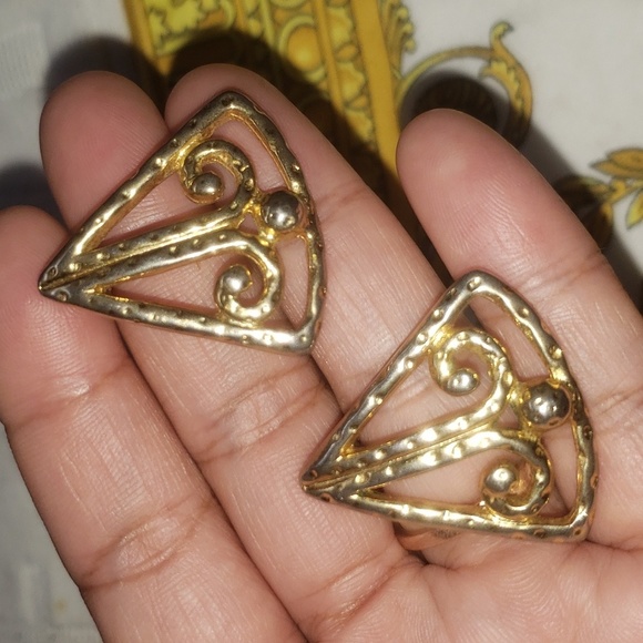 Earring triangle golden Vintage - Picture 1 of 9